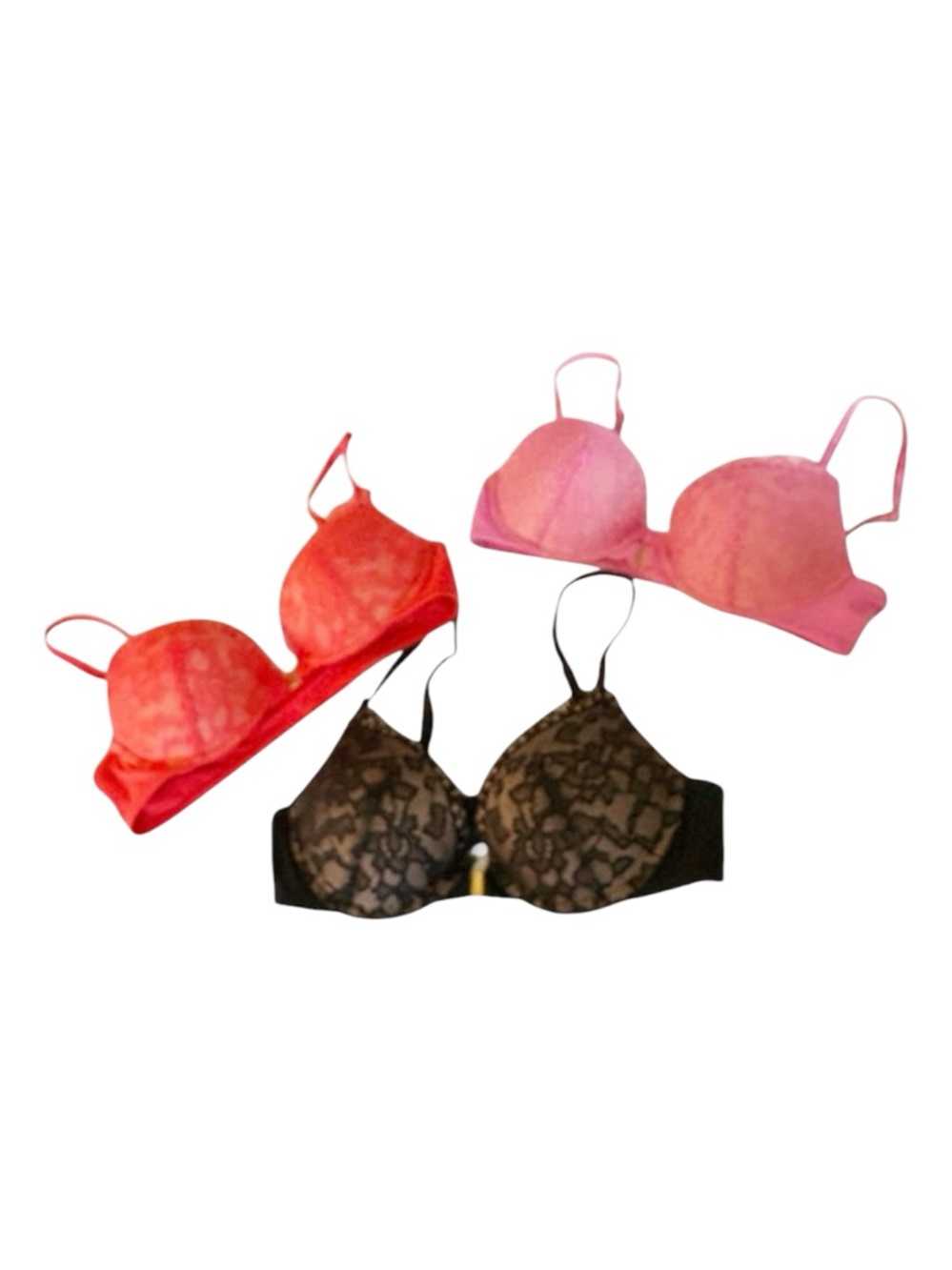 SOMA I Bra Embraceable PushUp Padded Underwire Lace Pink Red Black Bundle 34B